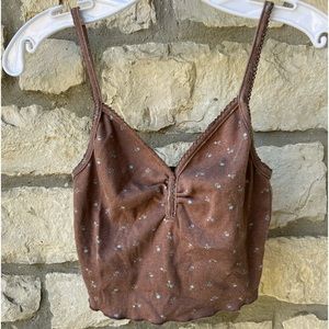 Pacsun brown with blue flowers cropped cami